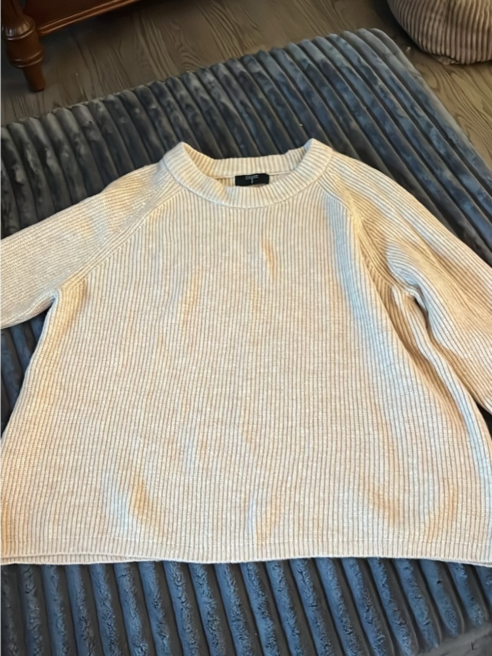 Tahari Ivory Ribbed Crew Neck Sweater